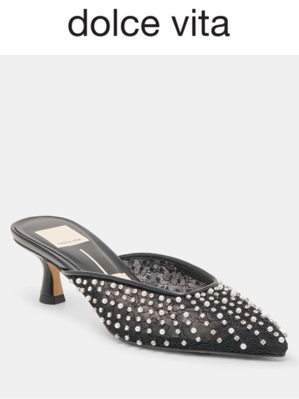 DOLCE VITA CLEO ONYX MESH PEARL & CRYSTAL
EMBELLISHED MULE HEELS NIB SIZE 7.5